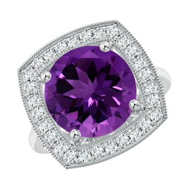 ANGARA GIA CERTIFIED ROUND AMETHYST HALO RING WITH MILGRAIN