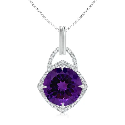 ANGARA GIA CERTIFIED ROUND AMETHYST PENDANT WITH CUSHION HALO