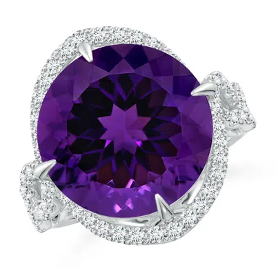 ANGARA GIA CERTIFIED ROUND AMETHYST TWISTED SPLIT SHANK HALO RING