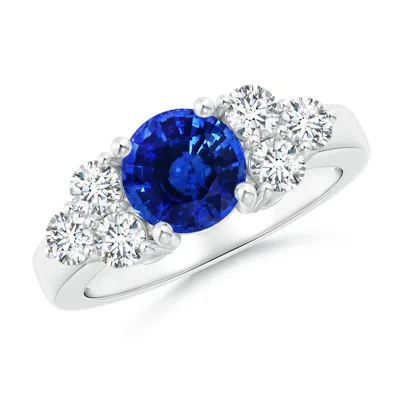 ANGARA GIA CERTIFIED ROUND BLUE SAPPHIRE RING WITH TRIO DIAMONDS