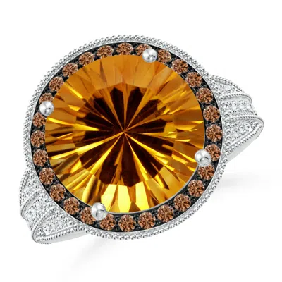 ANGARA GIA CERTIFIED ROUND CITRINE RING WITH COFFEE DIAMOND HALO