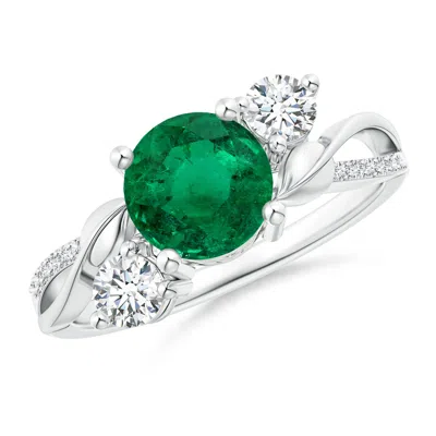 ANGARA GIA CERTIFIED ROUND EMERALD TWISTED VINE RING WITH DIAMONDS