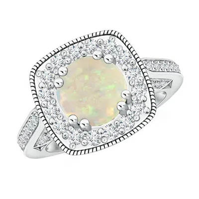 ANGARA GIA CERTIFIED ROUND OPAL HALO RING WITH MILGRAIN
