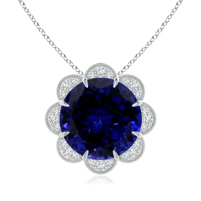 ANGARA GIA CERTIFIED ROUND TANZANITE FLORAL PENDANT WITH MILGRAIN