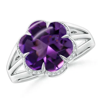 ANGARA GIA CERTIFIED SIX-PETAL AMETHYST FLOWER TRIPLE SHANK COCKTAIL RING