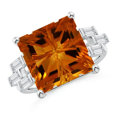 ANGARA GIA CERTIFIED SQUARE CITRINE & BAGUETTE DIAMOND RECTANGLE LINK RING