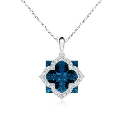 ANGARA GIA CERTIFIED SQUARE LONDON BLUE TOPAZ AND DIAMOND CLOVER BACKSET PENDANT