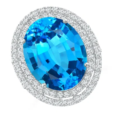 ANGARA GIA CERTIFIED SWISS BLUE TOPAZ DOUBLE HALO COCKTAIL RING