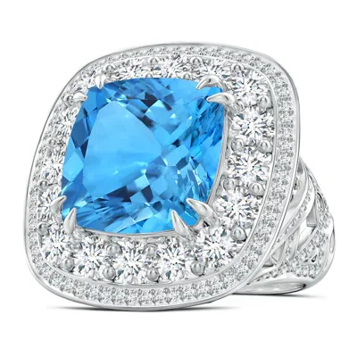 ANGARA GIA CERTIFIED SWISS BLUE TOPAZ DOUBLE HALO CRISS CROSS RING - 16.7 CT TW