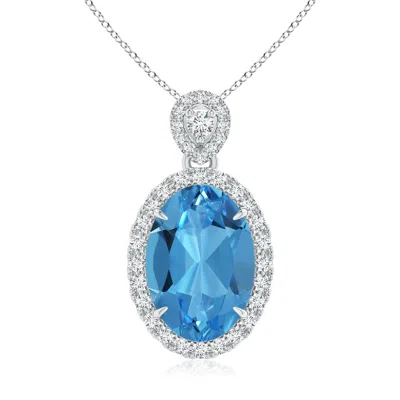ANGARA GIA CERTIFIED SWISS BLUE TOPAZ HALO PENDANT WITH SCROLLWORK