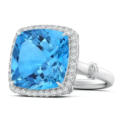 ANGARA GIA CERTIFIED SWISS BLUE TOPAZ HALO RING WITH LEAF MOTIFS - 13.2 CT TW