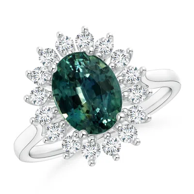 ANGARA GIA CERTIFIED TEAL MONTANA SAPPHIRE RING WITH FLORAL HALO