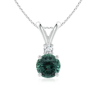 ANGARA GIA CERTIFIED TEAL MONTANA SAPPHIRE SOLITAIRE PENDANT WITH DIAMOND V-BALE