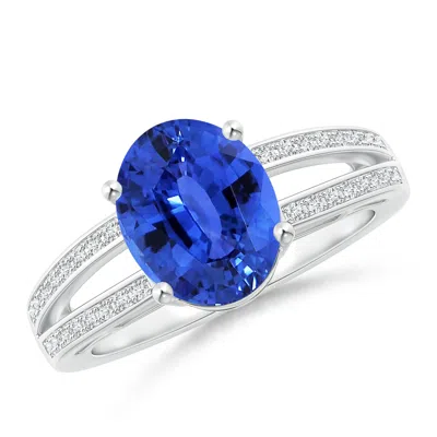 ANGARA GIA CERTIFIED TWIN SHANK OVAL BLUE SAPPHIRE RING WITH DIAMONDS