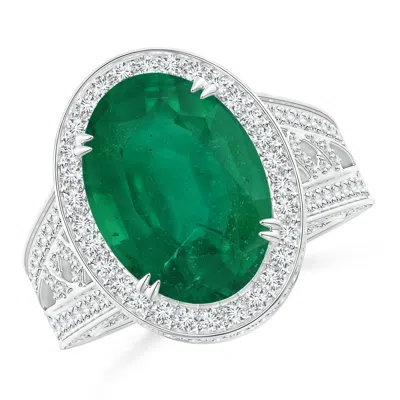 ANGARA GIA CERTIFIED VINTAGE STYLE OVAL EMERALD SPLIT SHANK RING