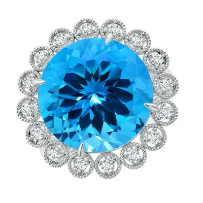 ANGARA GIA CERTIFIED VINTAGE STYLE ROUND SWISS BLUE TOPAZ HALO RING