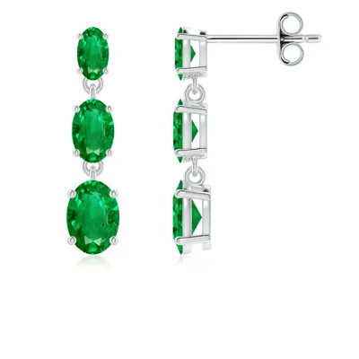 ANGARA GRADUATED OVAL EMERALD THREE STONE EARRINGS