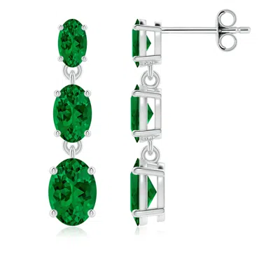 ANGARA GRADUATED OVAL LAB-GROWN EMERALD THREE STONE EARRINGS