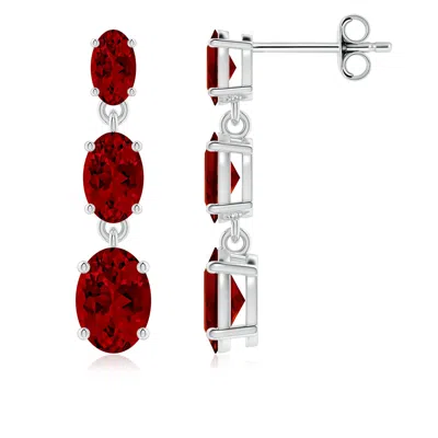 ANGARA GRADUATED OVAL LAB-GROWN RUBY THREE STONE EARRINGS