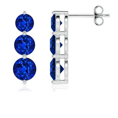 ANGARA GRADUATED ROUND LAB-GROWN BLUE SAPPHIRE THREE STONE EARRINGS