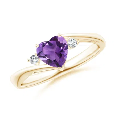 ANGARA HEART-SHAPED AMETHYST BYPASS RING WITH DIAMONDS