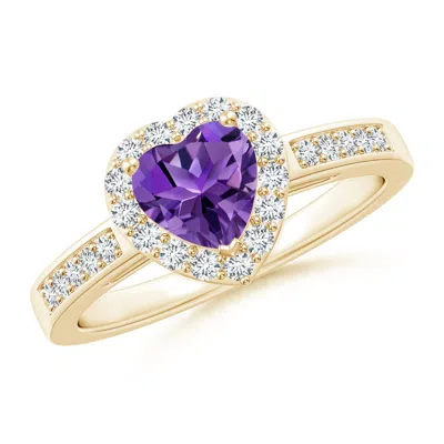 ANGARA HEART-SHAPED AMETHYST HALO RING WITH DIAMOND ACCENTS