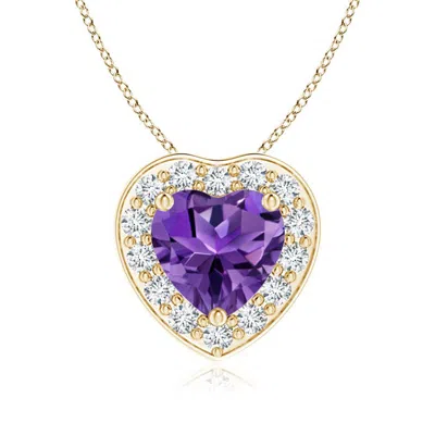 ANGARA HEART-SHAPED AMETHYST PENDANT WITH DIAMOND HALO