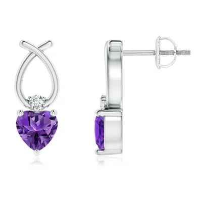 ANGARA HEART SHAPED AMETHYST RIBBON EARRINGS WITH DIAMOND