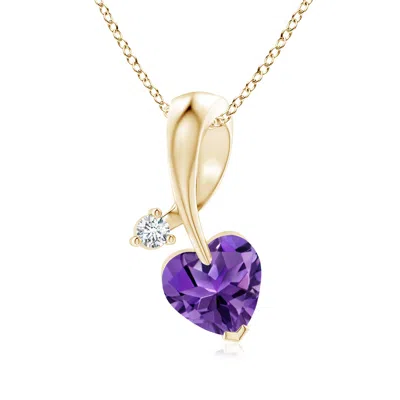 ANGARA HEART-SHAPED AMETHYST RIBBON PENDANT WITH DIAMOND