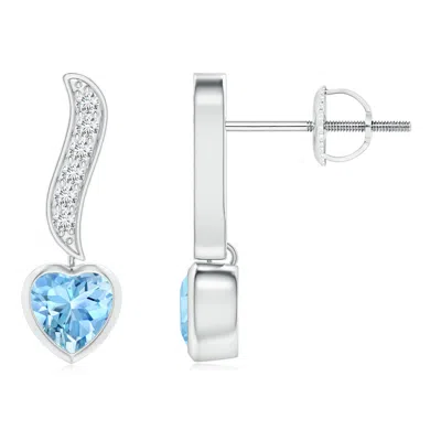 ANGARA HEART-SHAPED AQUAMARINE AND DIAMOND SWIRL DROP EARRINGS
