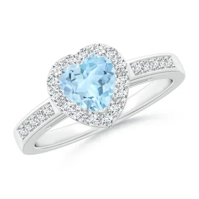 ANGARA HEART-SHAPED AQUAMARINE HALO RING WITH DIAMOND ACCENTS
