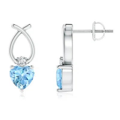 ANGARA HEART SHAPED AQUAMARINE RIBBON EARRINGS WITH DIAMOND