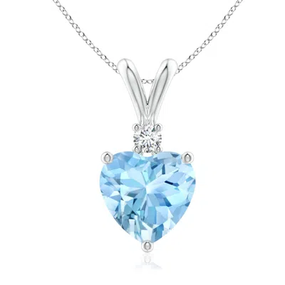 ANGARA HEART-SHAPED AQUAMARINE V-BALE PENDANT WITH DIAMOND