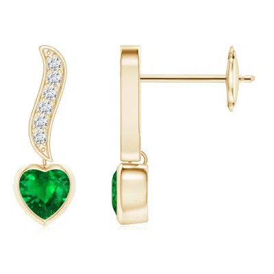 ANGARA HEART-SHAPED EMERALD AND DIAMOND SWIRL DROP EARRINGS