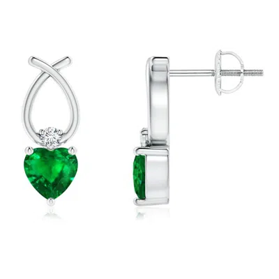 ANGARA HEART SHAPED EMERALD RIBBON EARRINGS WITH DIAMOND