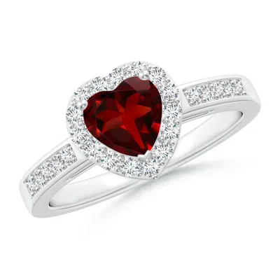 ANGARA HEART-SHAPED GARNET HALO RING WITH DIAMOND ACCENTS