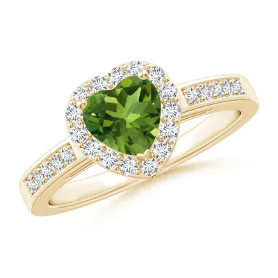 ANGARA HEART-SHAPED PERIDOT HALO RING WITH DIAMOND ACCENTS