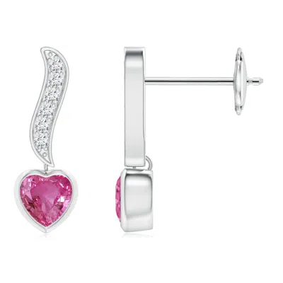 ANGARA HEART-SHAPED PINK SAPPHIRE AND DIAMOND SWIRL DROP EARRINGS