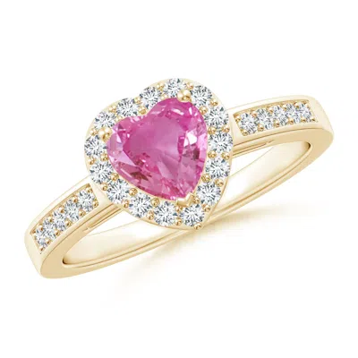 ANGARA HEART-SHAPED PINK SAPPHIRE HALO RING WITH DIAMOND ACCENTS