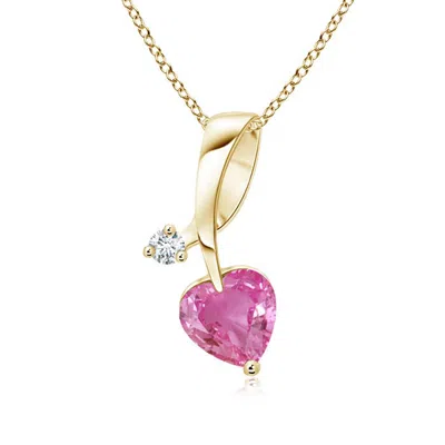 ANGARA HEART-SHAPED PINK SAPPHIRE RIBBON PENDANT WITH DIAMOND