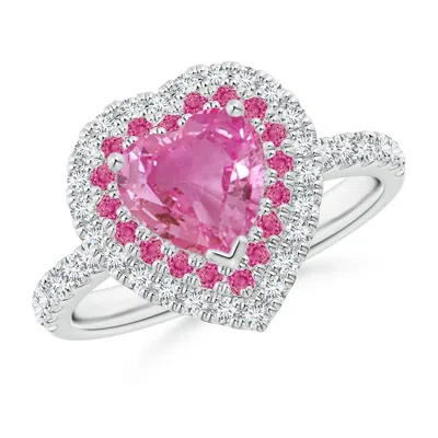 ANGARA HEART-SHAPED PINK SAPPHIRE TWO TONE RING WITH DOUBLE HALO