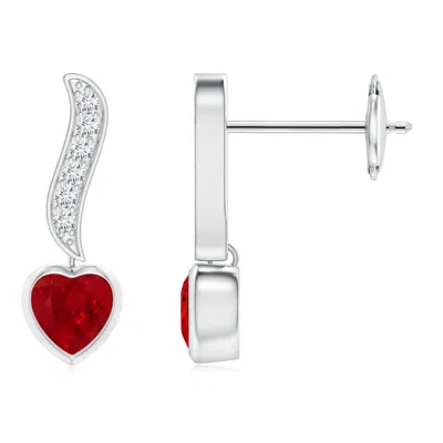 ANGARA HEART-SHAPED RUBY AND DIAMOND SWIRL DROP EARRINGS