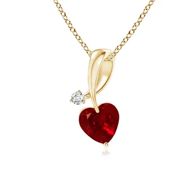ANGARA HEART-SHAPED RUBY RIBBON PENDANT WITH DIAMOND