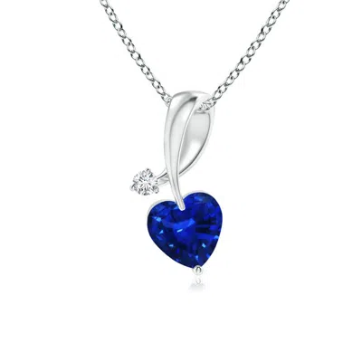 ANGARA HEART-SHAPED SAPPHIRE RIBBON PENDANT WITH DIAMOND