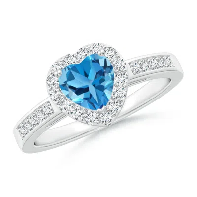 ANGARA HEART-SHAPED SWISS BLUE TOPAZ HALO RING WITH DIAMOND ACCENTS