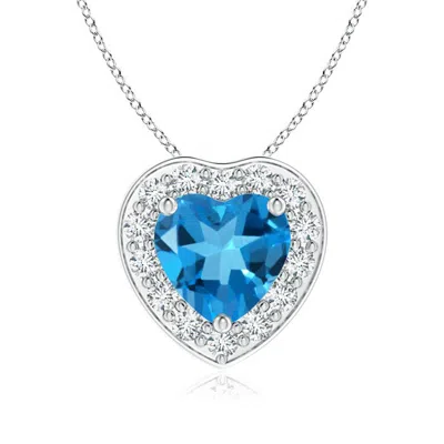 ANGARA HEART-SHAPED SWISS BLUE TOPAZ PENDANT WITH DIAMOND HALO
