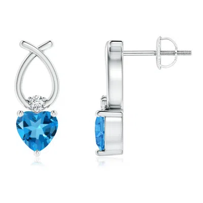 ANGARA HEART SHAPED SWISS BLUE TOPAZ RIBBON EARRINGS