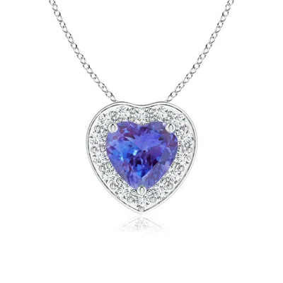 ANGARA HEART-SHAPED TANZANITE PENDANT WITH DIAMOND HALO
