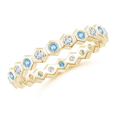 ANGARA HEXAGONAL AQUAMARINE AND DIAMOND ETERNITY RING