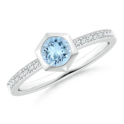 ANGARA HEXAGONAL BEZEL-SET AQUAMARINE AND DIAMOND RING